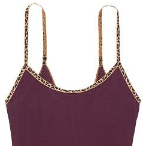 VS Modal Rib Nightgown Purple w/ Leopard Print Trim So Comfy and Cute - Picture 15 of 15
